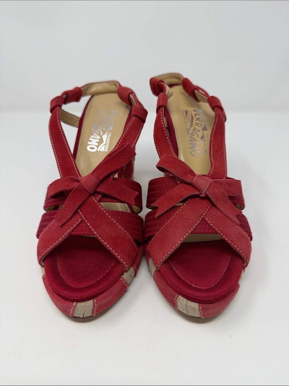 Brand New! Salvatore Ferragamo Red Bow Front Slingback Sandals